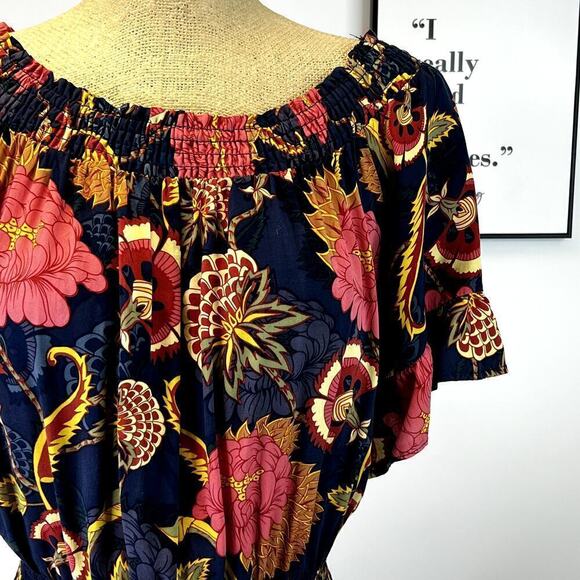 JAASE Handshaped in the Shed Rayon Floral Midi Dress SZ L - Picture 5 of 10